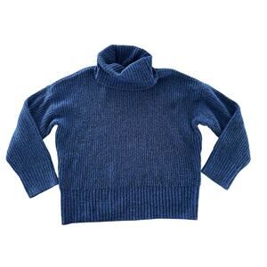 Sanctuary L Blue Cowl Sweater Top Blouse Designer fisherman comfort turtleneck